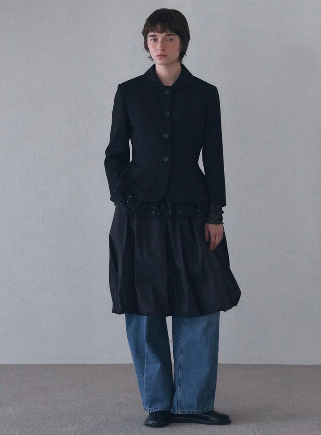 바니쉬먼트 Round collar flare jacket_black 상품이미지4