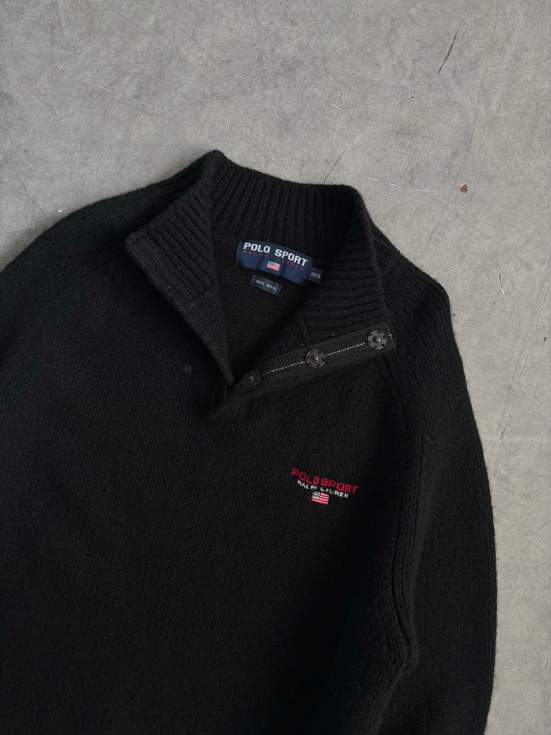 폴로 스포츠 헤비 울 블랙 버튼 하프 집업 상품이미지3