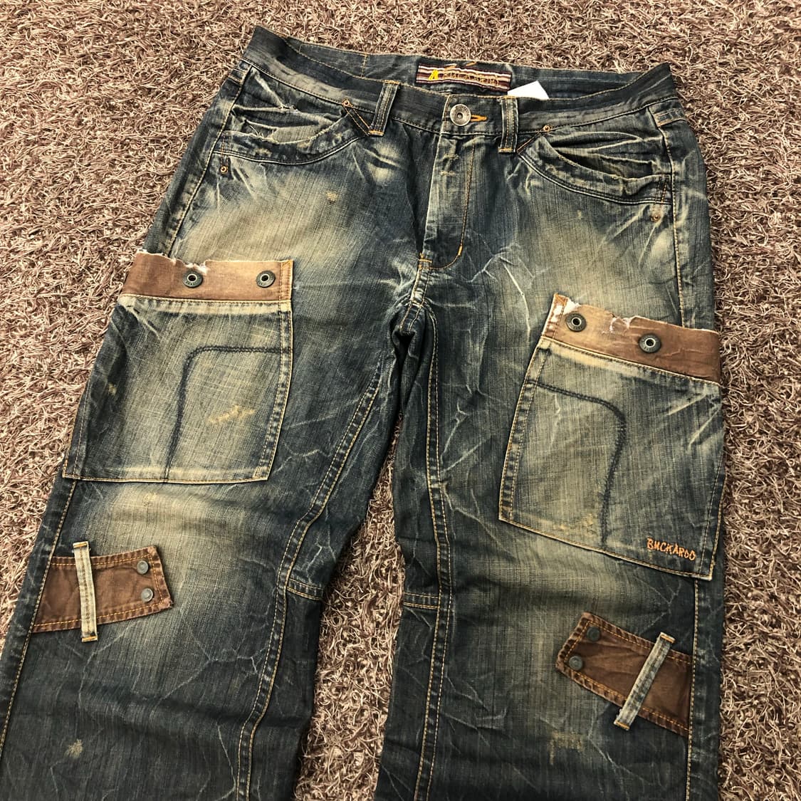 버커루 빅포켓 카고 워싱 데님 팬츠 상품이미지2