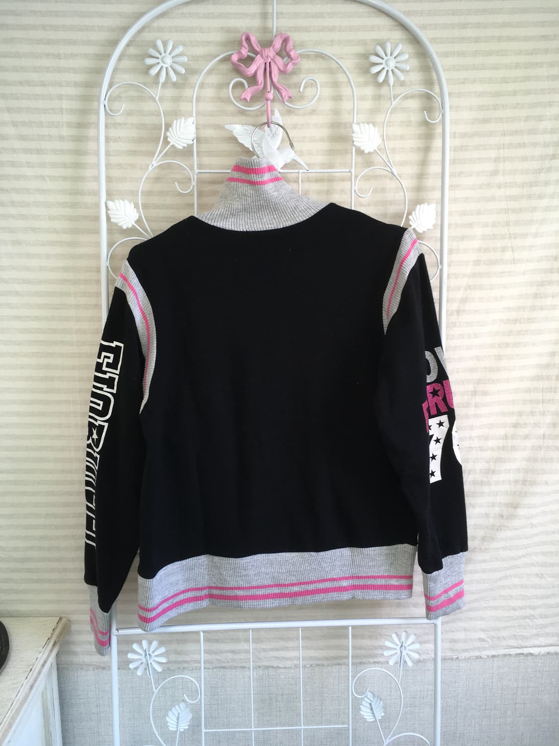 jpn vintage 블랙 와펜 핑크 스트라이프 디테일 집업 y2k 스트 상품이미지2