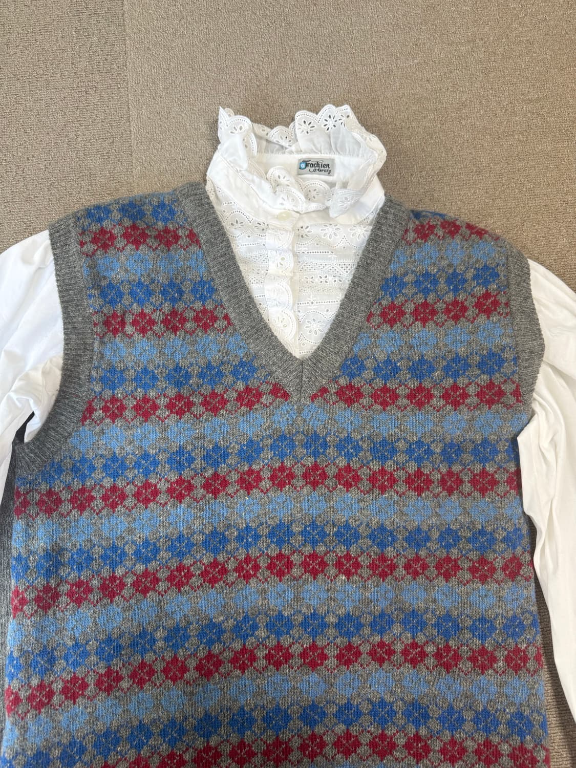 아가일 패턴 그레이 니트 조끼 상품이미지2