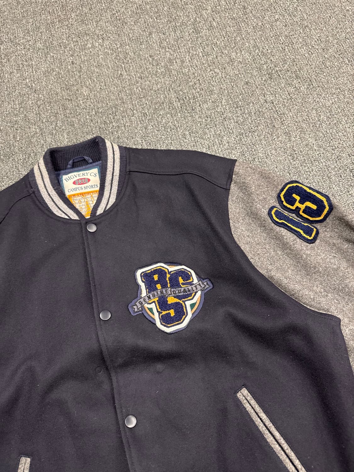 OS)BIGVERY 빈티지 네이비/그레이 투톤 바시티 울 자켓 상품이미지3