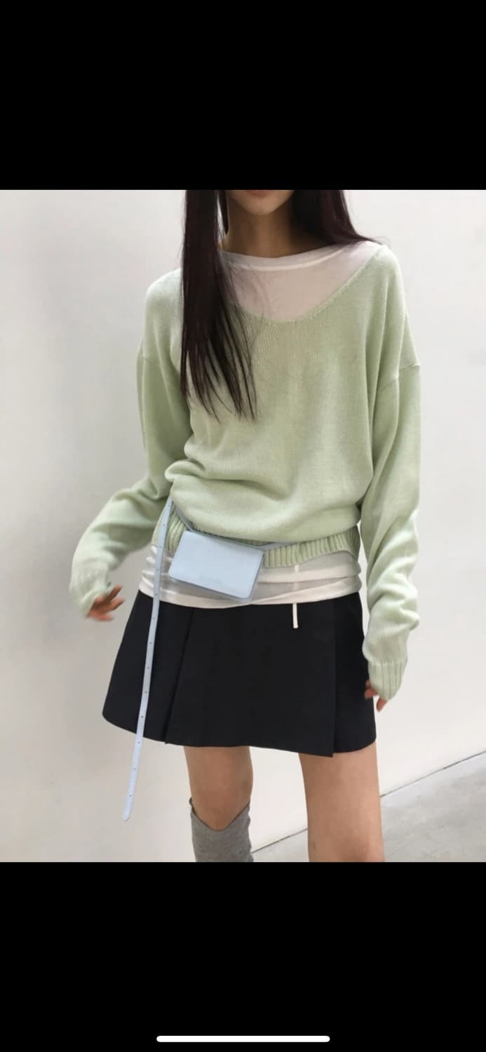 브리드 실크 브이넥니트 민트 (새상품) 상품이미지1