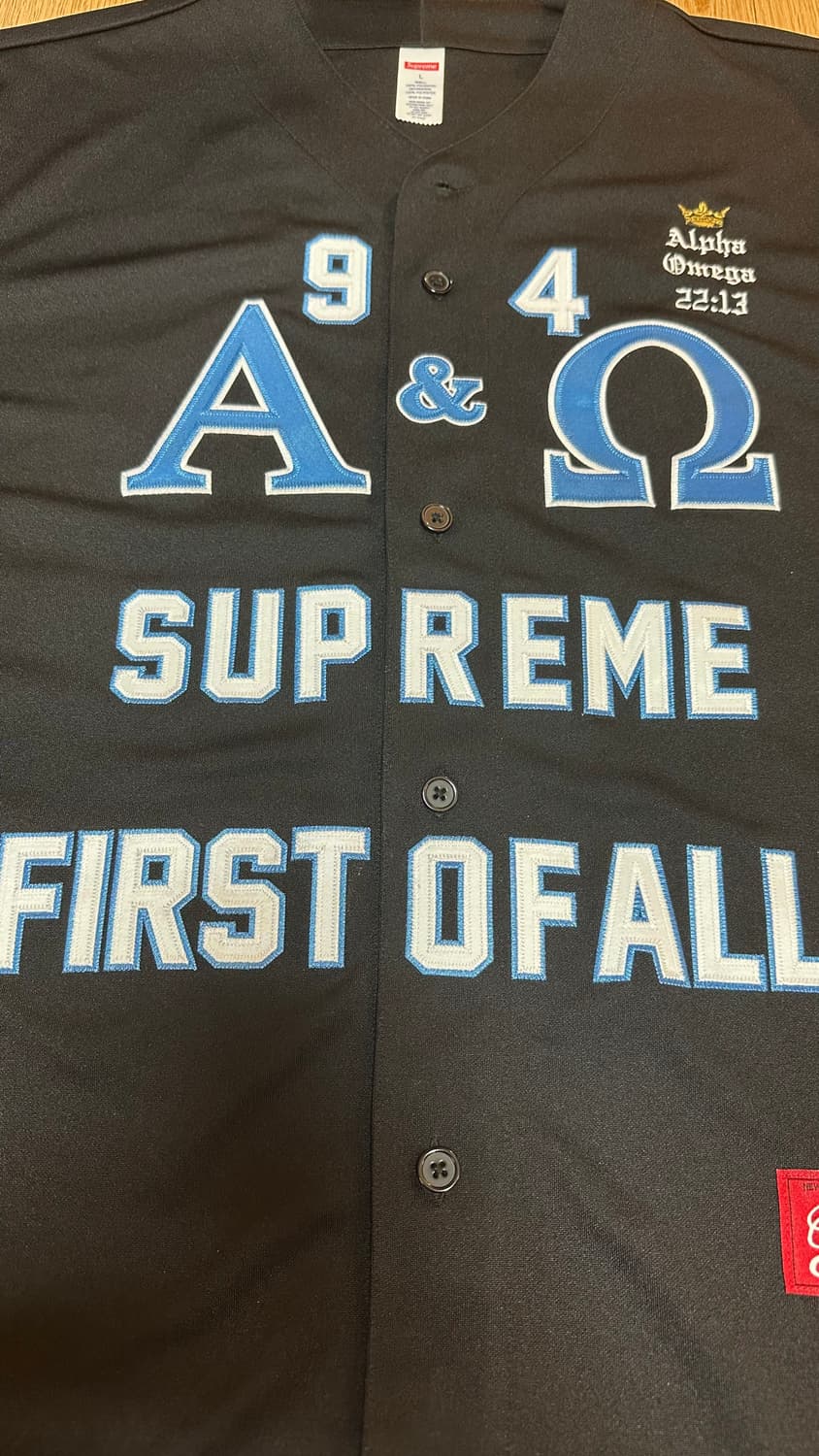 L) 슈프림 알파 오메가 베이스볼 반팔 저지 블랙 상품이미지6