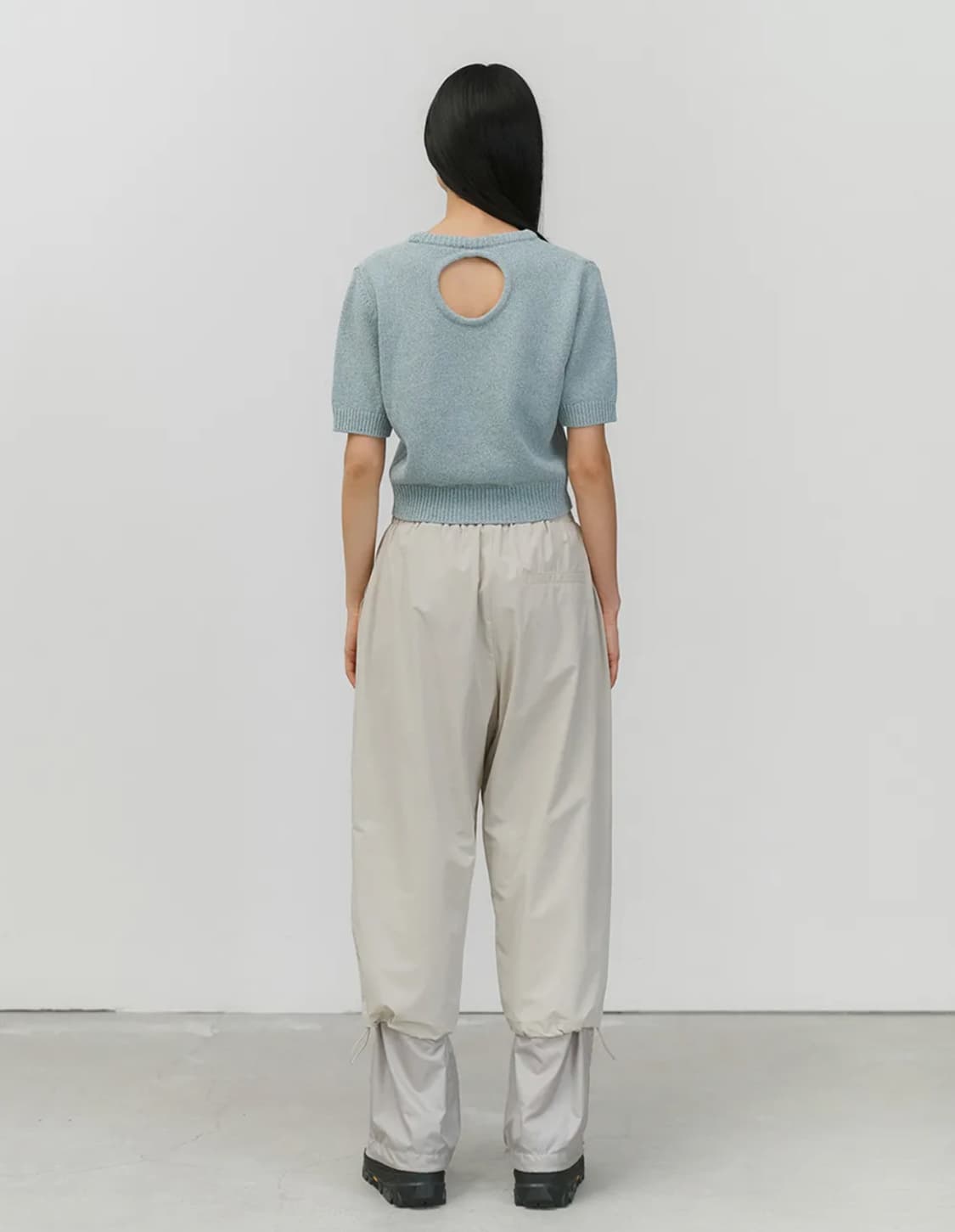 아모멘토 드로우스트링 레이어드 팬츠 그레이베이지 상품이미지2