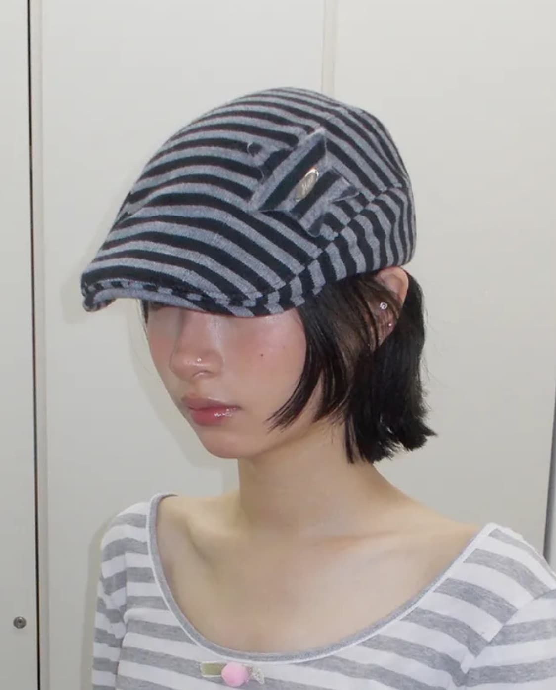 Hetit 헤티 y2k 스트라이프 헌팅캡 블랙 상품이미지1