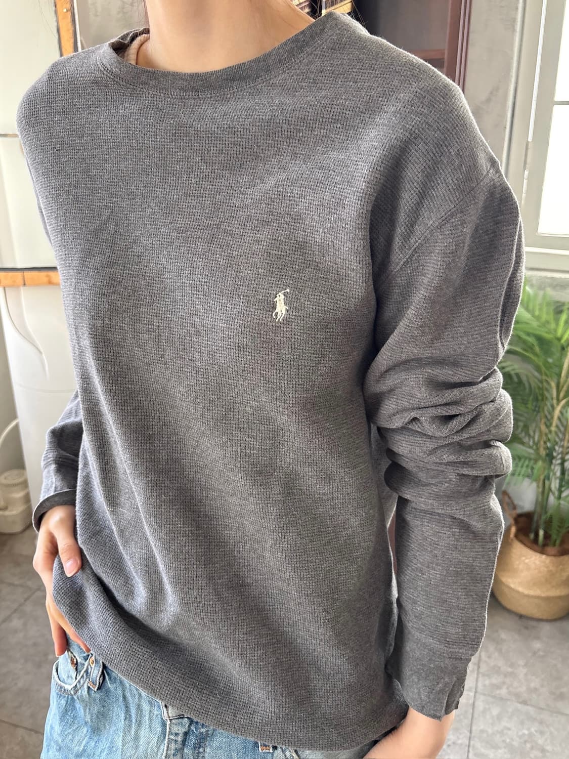 폴로 와플 롱슬리브 그레이 상품이미지2