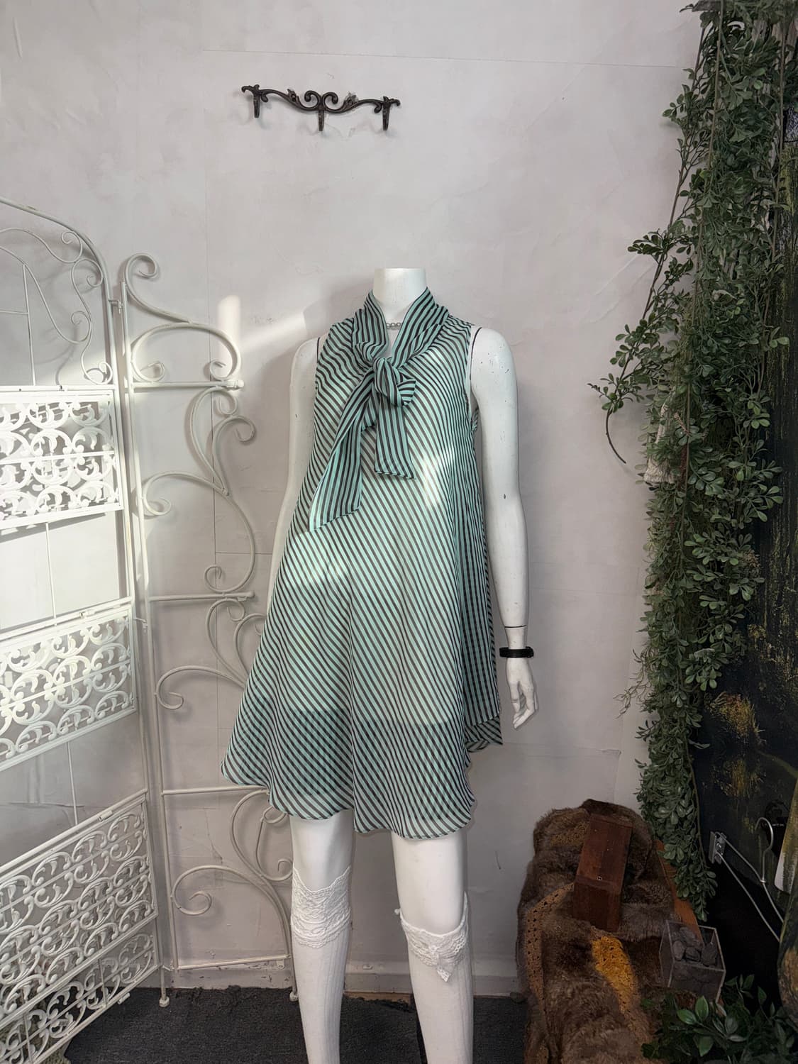 Mint brown chiffon stripe halter ops 상품이미지1