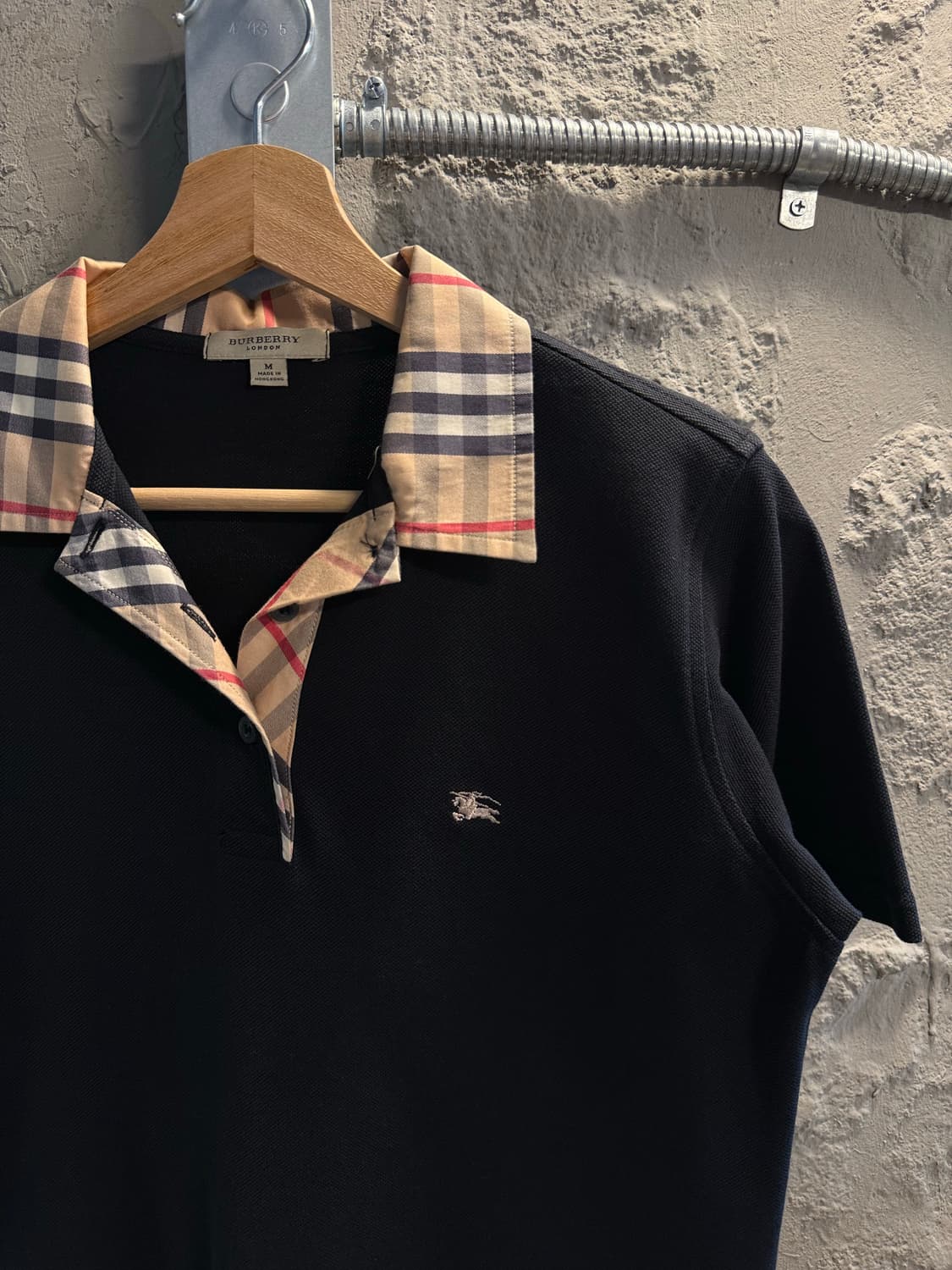 M 버버리 BURBERRY 런던 노바체크 카라 반팔 폴로 블랙 상품이미지3