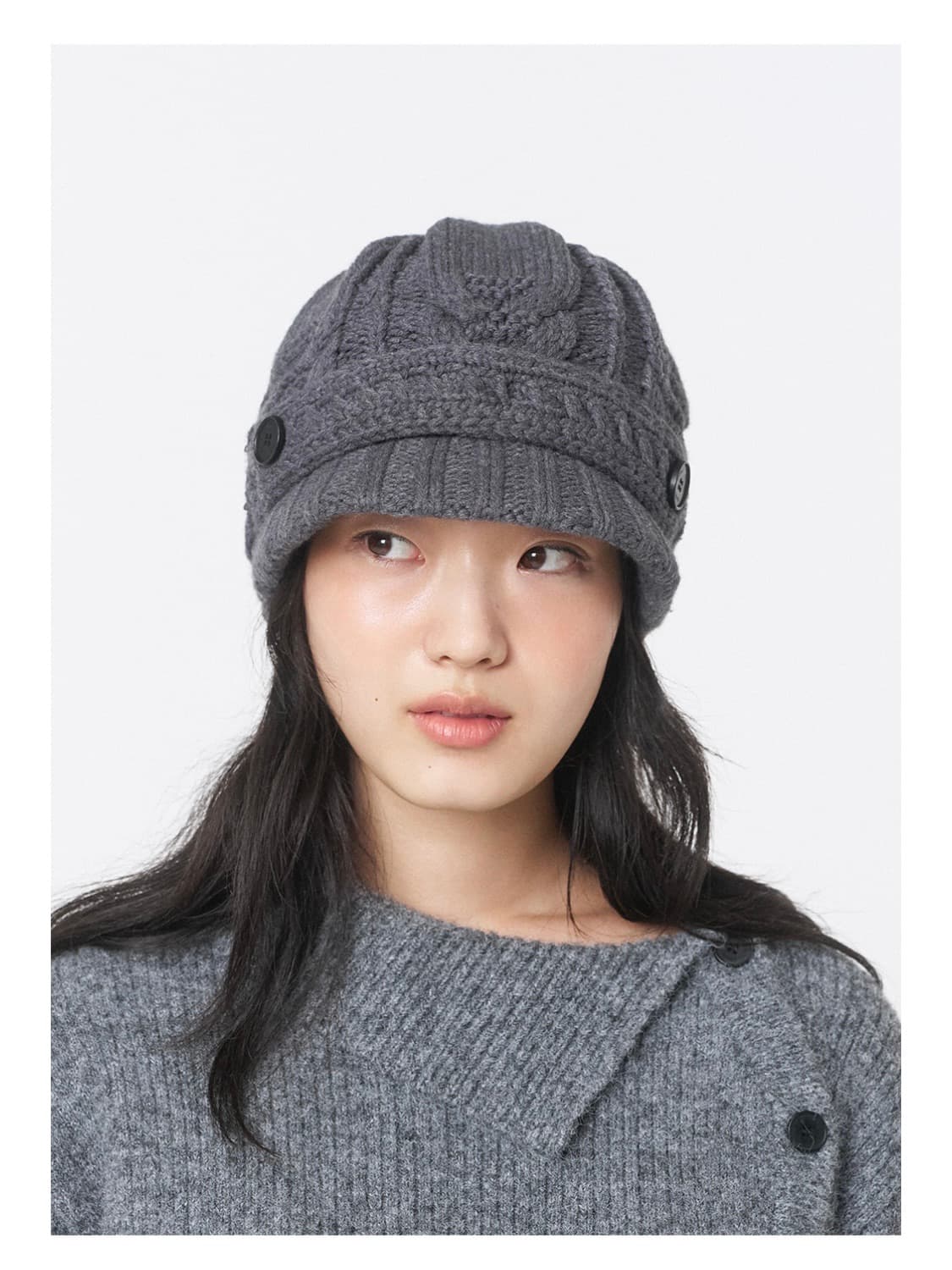 미세키서울 케이블 니트 베레모 그레이 상품이미지2