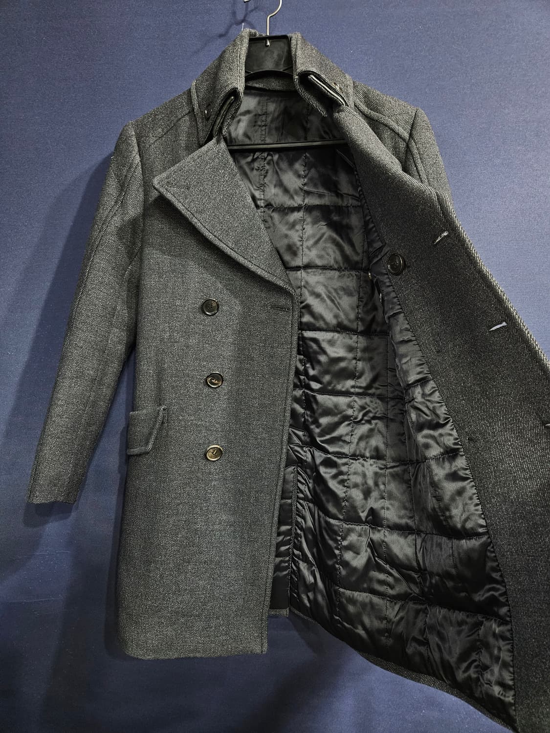 솔리드옴므 우영미 멜란지 그레이 남성 슬림핏 95 더블 하프코트  상품이미지8