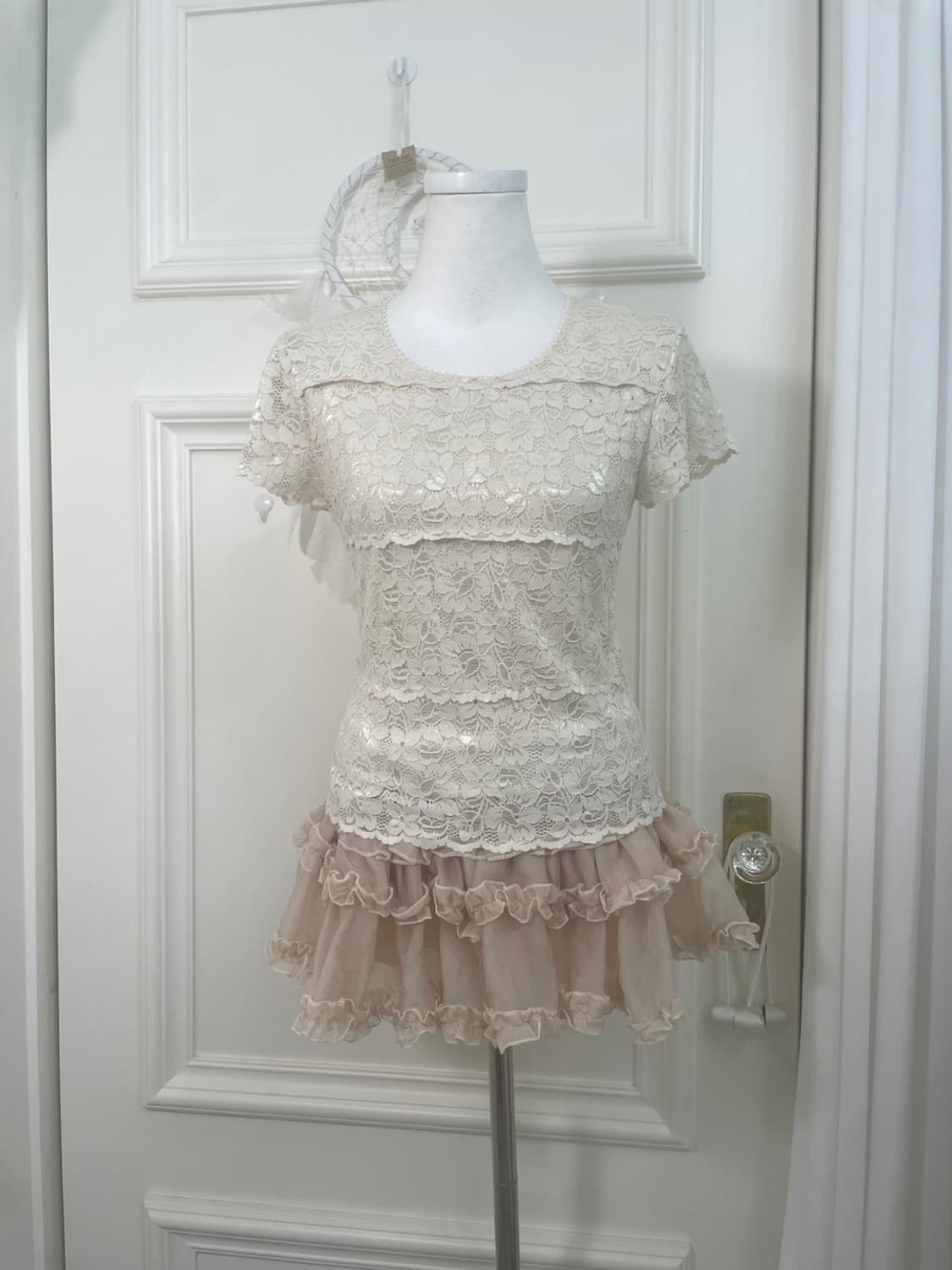 ivory bolero cardigan&beigw lace half to 상품이미지6