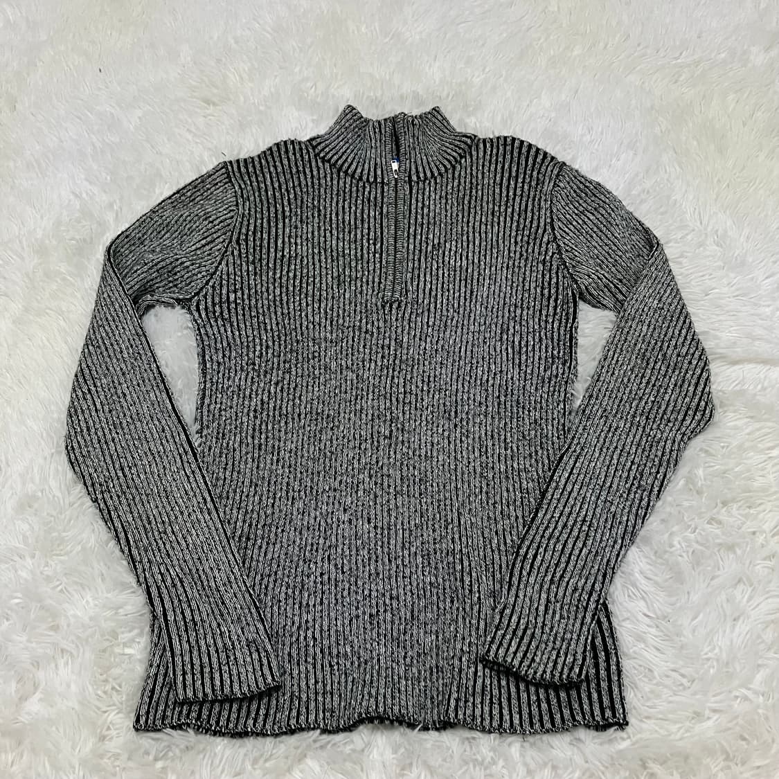 빈티지 그레이 반집업 스트라이프 폴라 니트 908 y2k 스트릿 모리 갸 상품이미지1