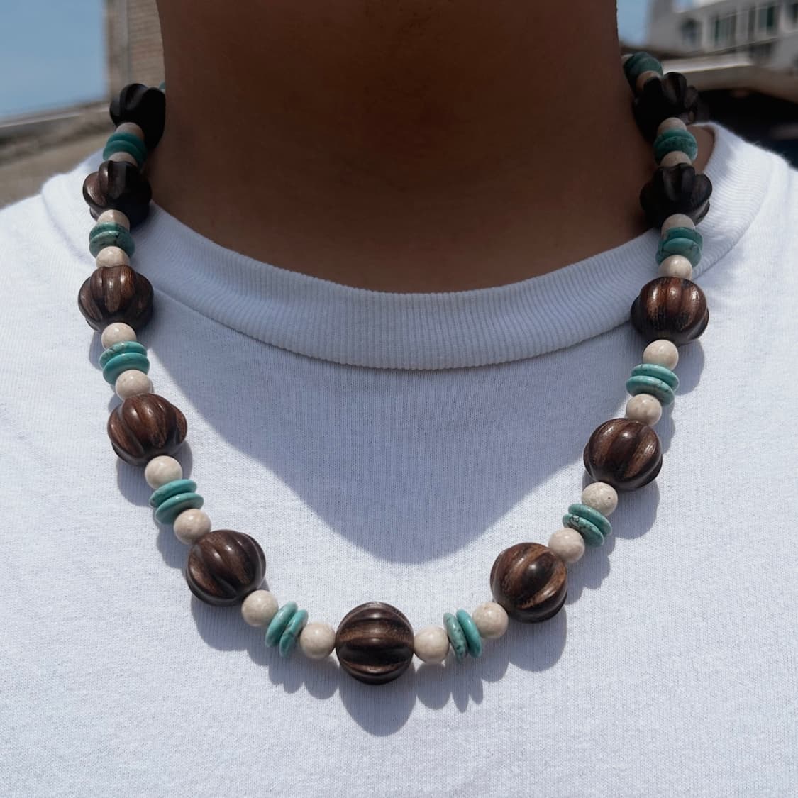 나무 터키석 재스퍼 가죽끈 목걸이 상품이미지5