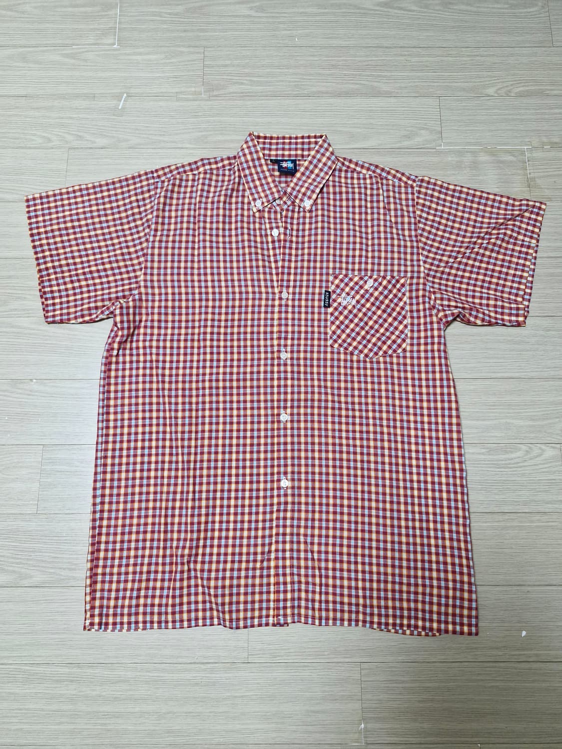 [L] 00s stussy made in USA 체크 하프 셔츠 상품이미지1