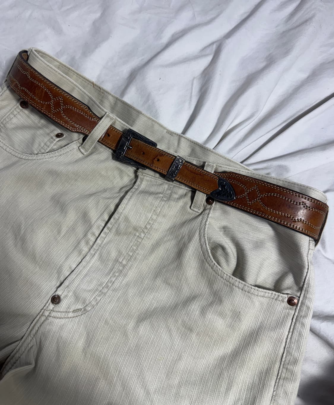 빈티지 웨스턴 스티치 레더 벨트 상품이미지1