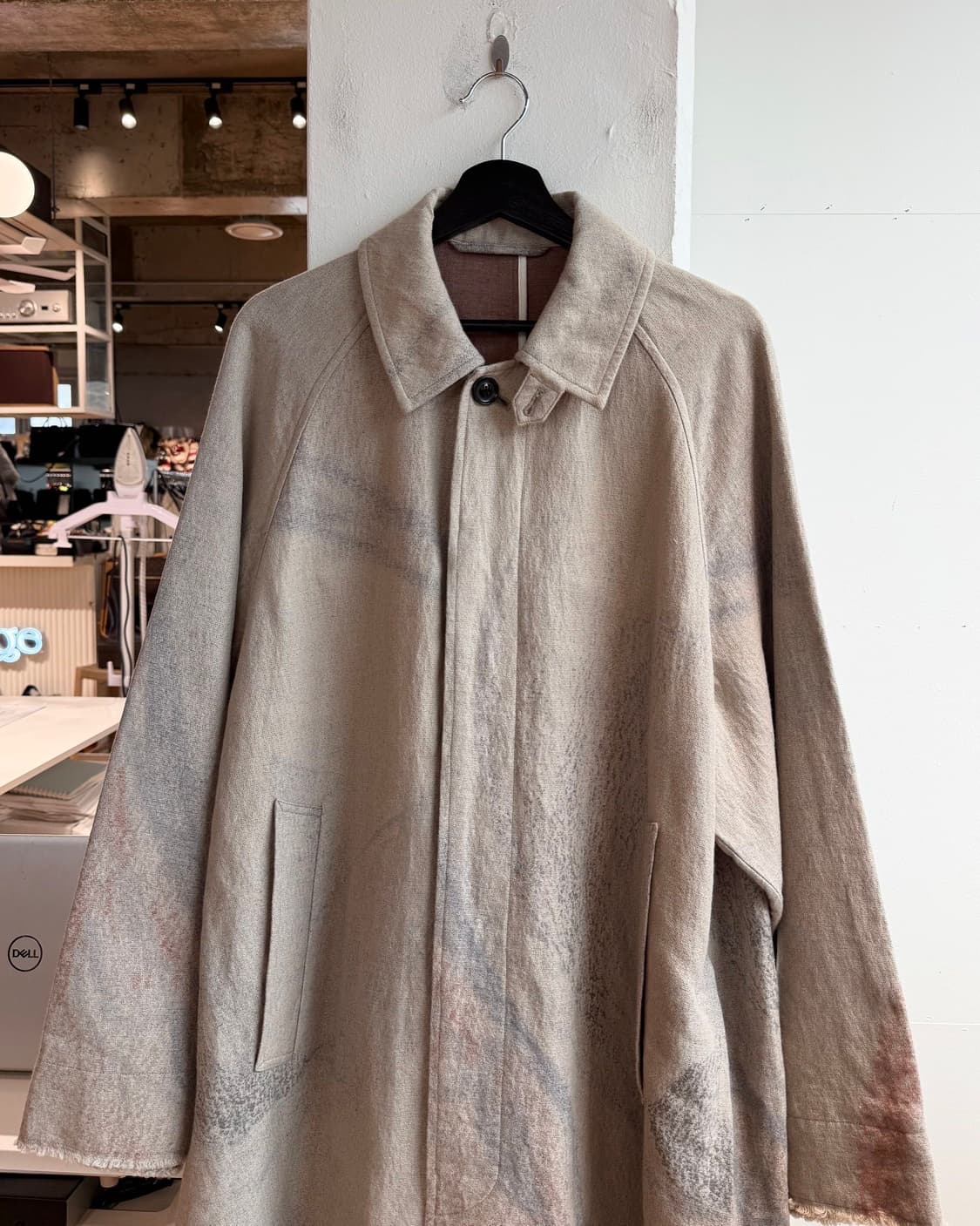 요크 베이지 자카드 볼 칼라 코트 상품이미지3