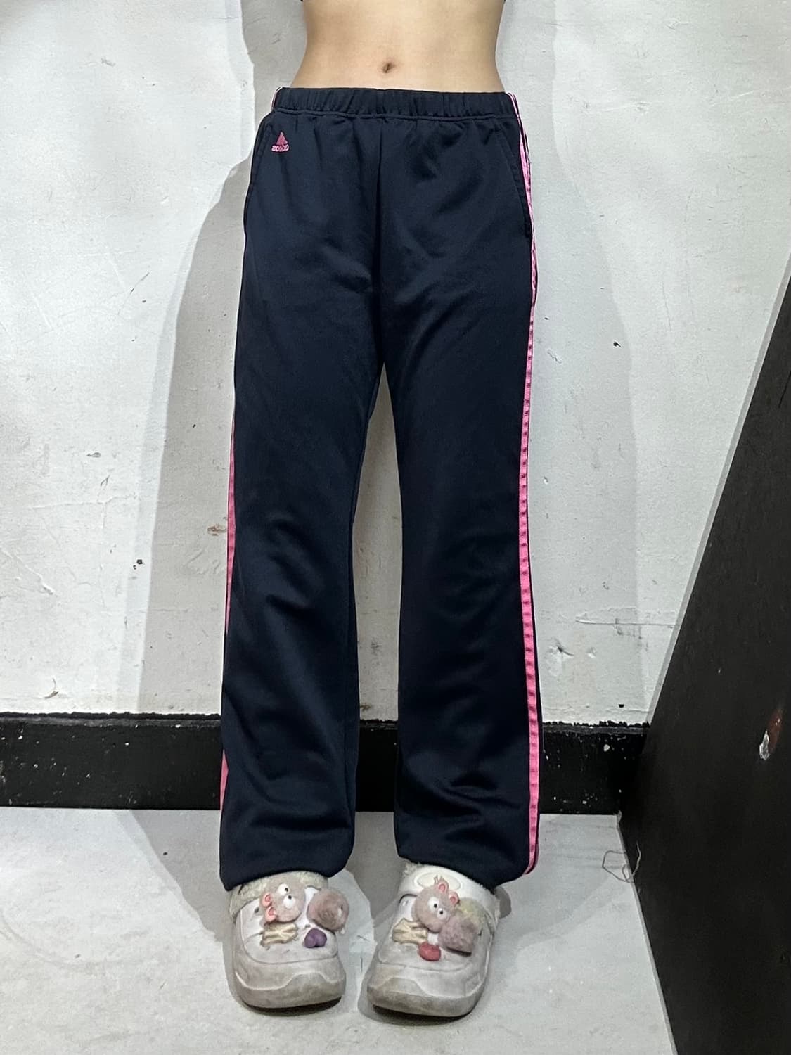 00s 아디다스 와이드 네이비 핑크 삼선 스몰 로고 트레이닝 팬츠 M 상품이미지2