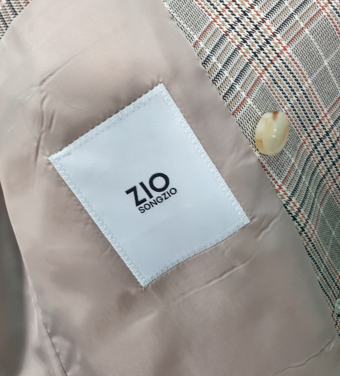 [100]지오송지오 베이지 체크 레귤러핏 더블 자켓 상품이미지5