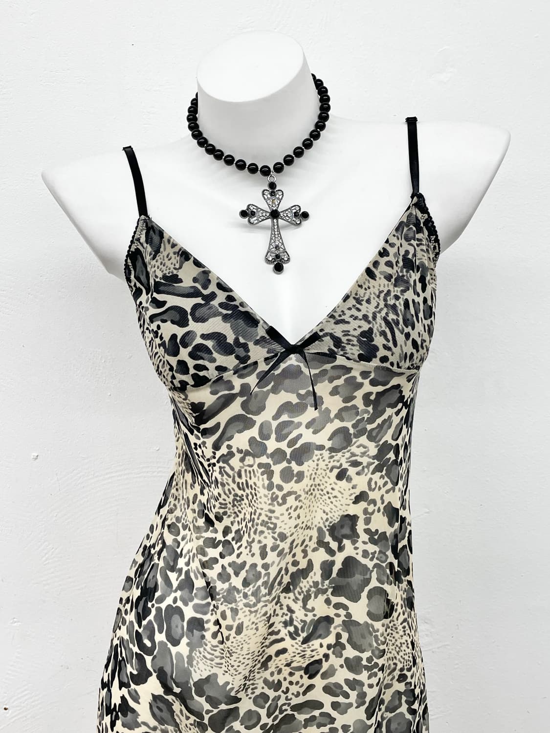 갸루 블랙 레오파드 메쉬 원피스 상품이미지2