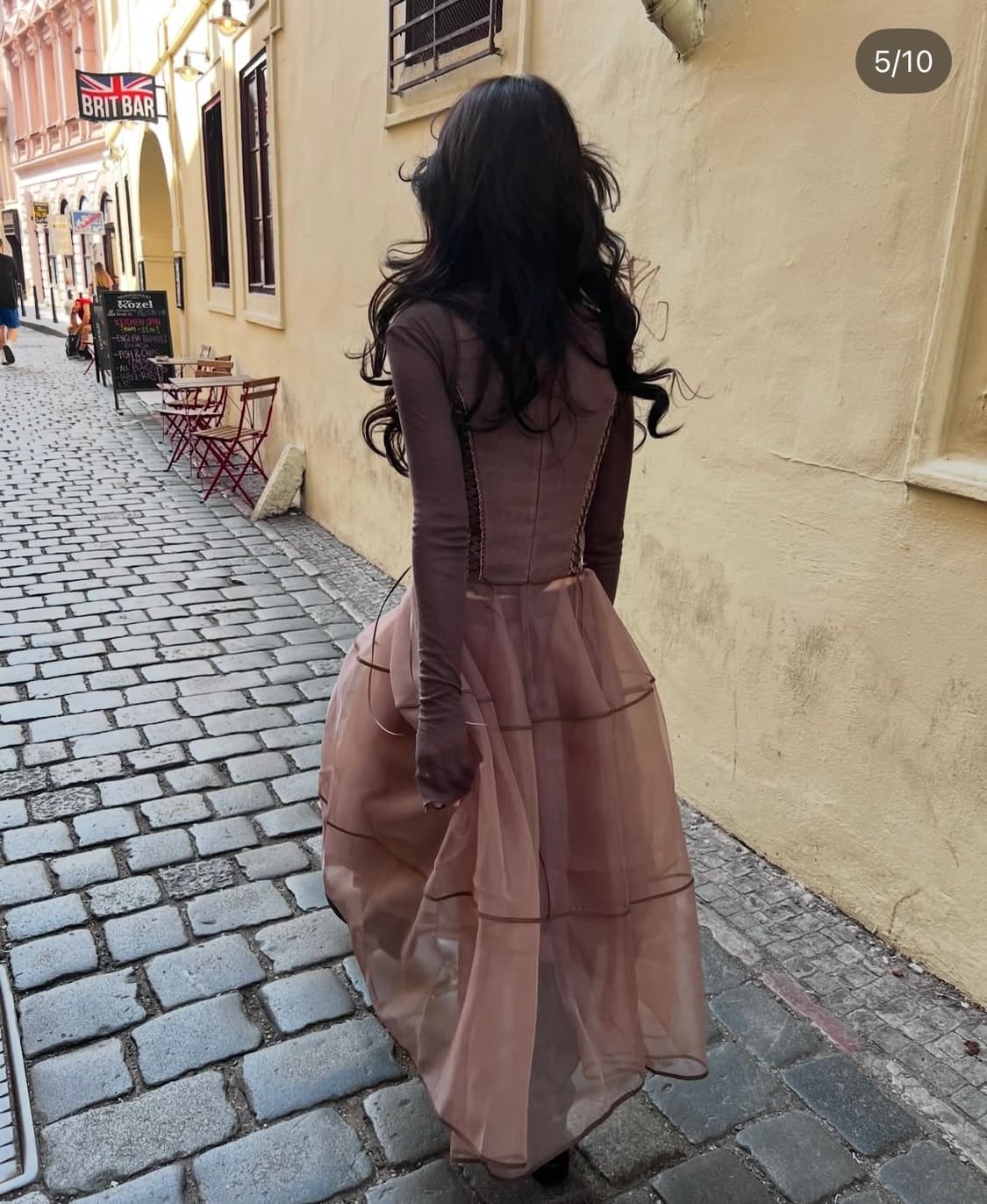 플레따 레이스업 오간자 드레스 브라운 세트 - 품절 상품 상품이미지2