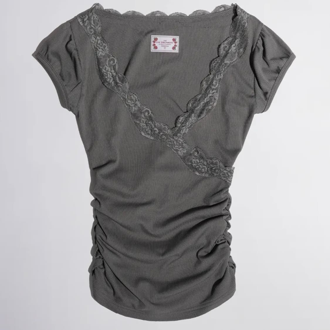 스컬프터 lace trim wrap tee 차콜 상품이미지1