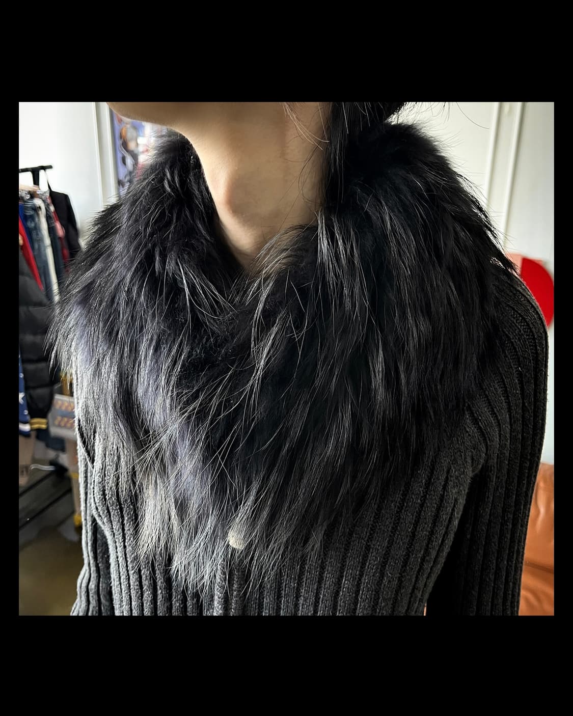 City Giee Real Raccoon Black Fur Muffler 상품이미지3