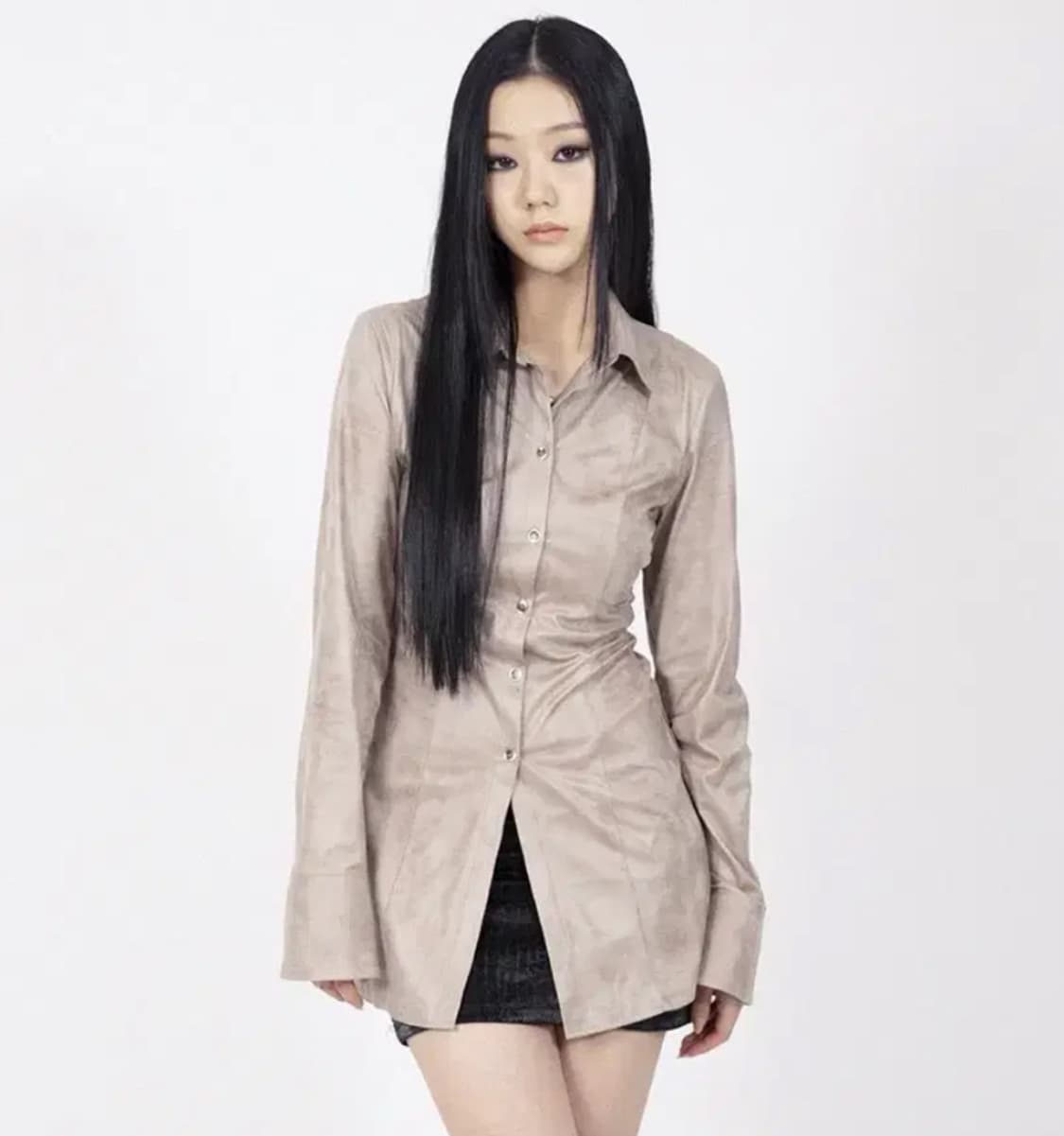 달링유어배드 빈티지 스웨이드 롱 셔츠 상품이미지1