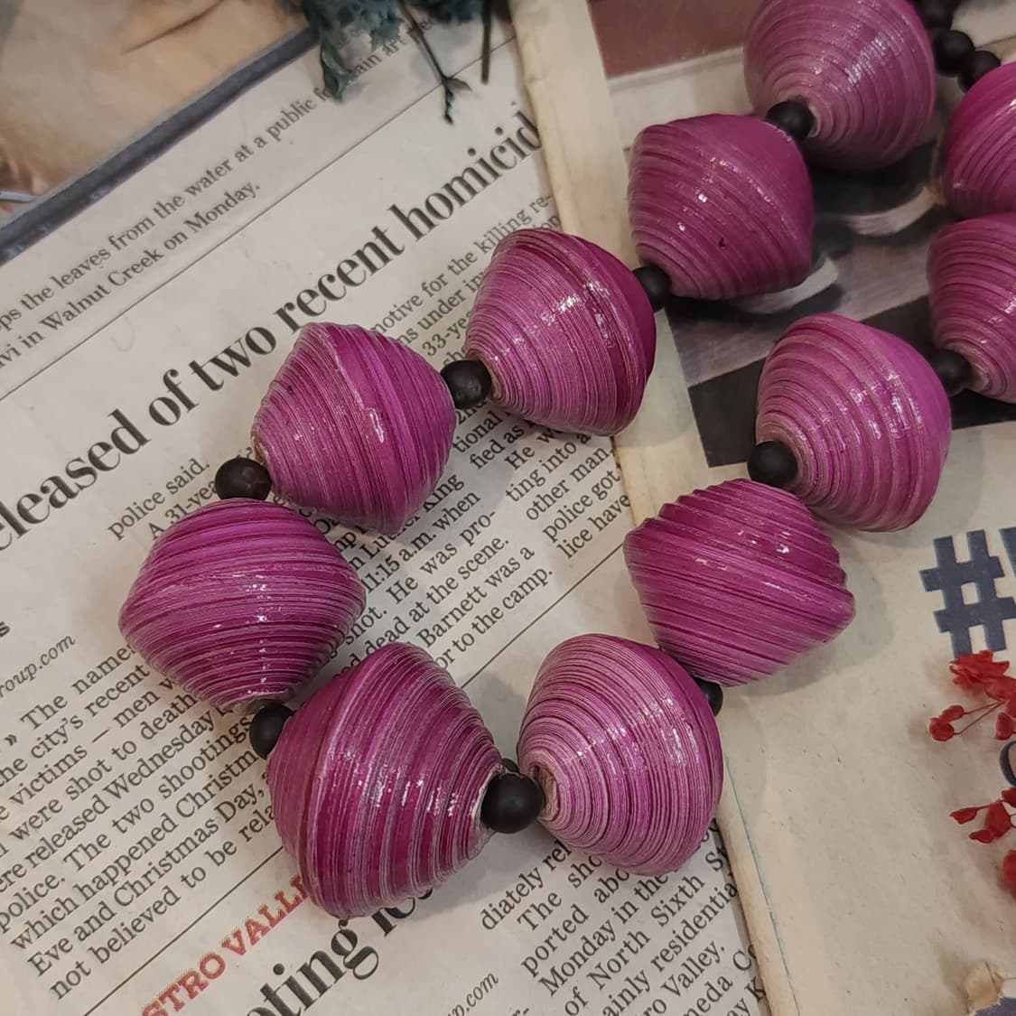 90s 프랑스 빈티지 목걸이 보헤미안 스타일 청키 쉘 비즈 목걸이 상품이미지4