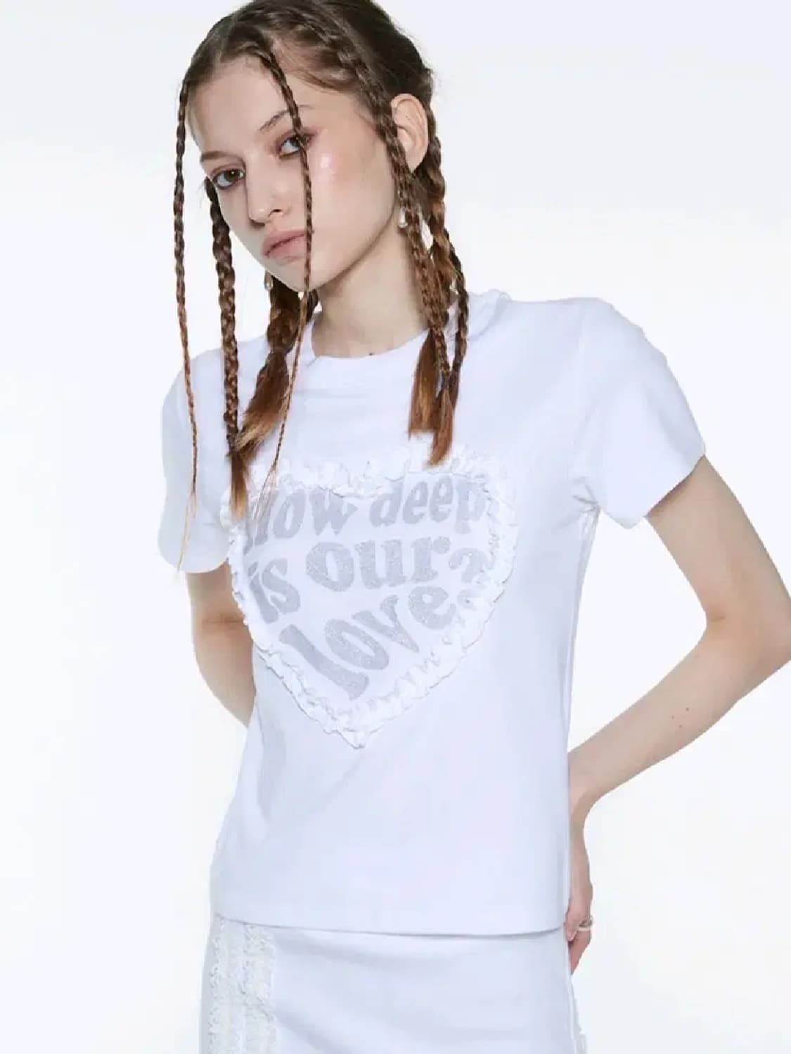 F) 러브이즈트루 레이스 러브 반팔 티셔츠 화이트 상품이미지6