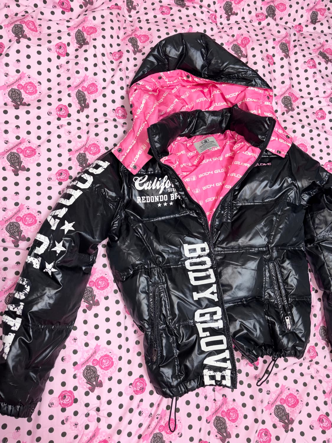 오네갸루 블랙 핫핑크 빈티지 패딩 상품이미지1