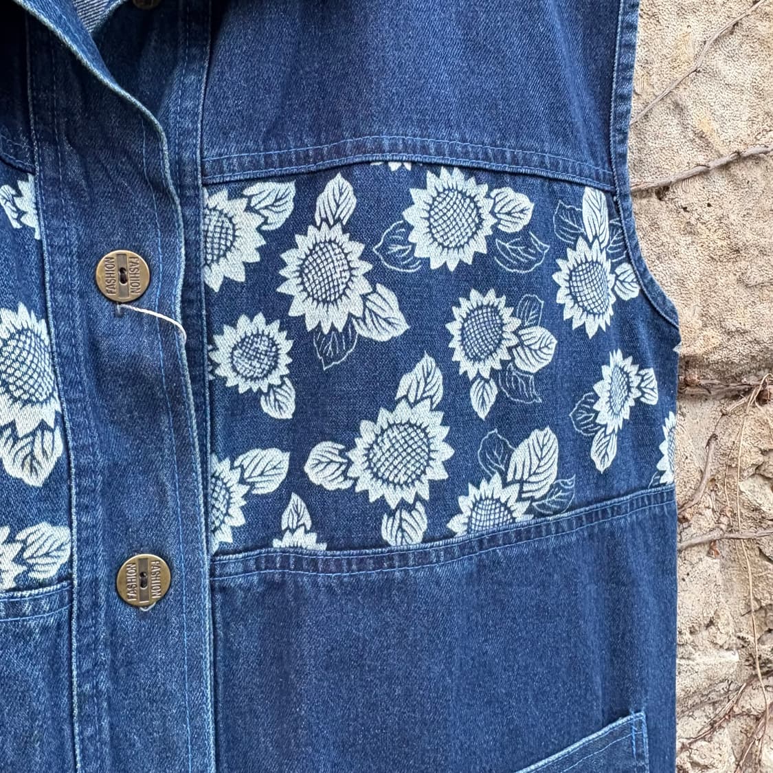 해바라기 패턴 오버핏 모리 보헤미안 빈티지 청조끼 데님 베스트 상품이미지4