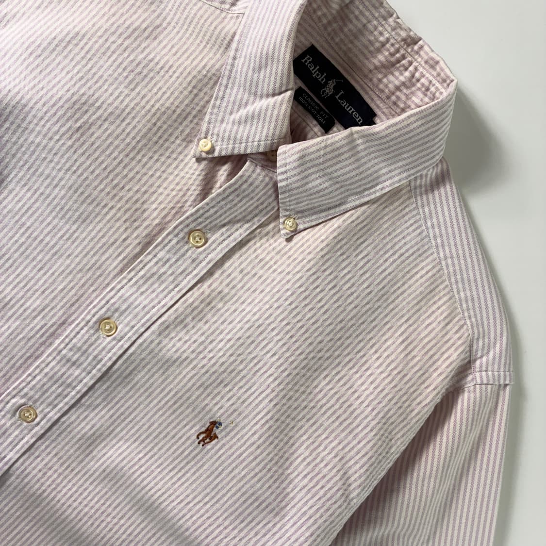 Polo  폴로 랄프로렌 90,s 자수 코튼 핑크 스트라이프 셔츠  상품이미지3