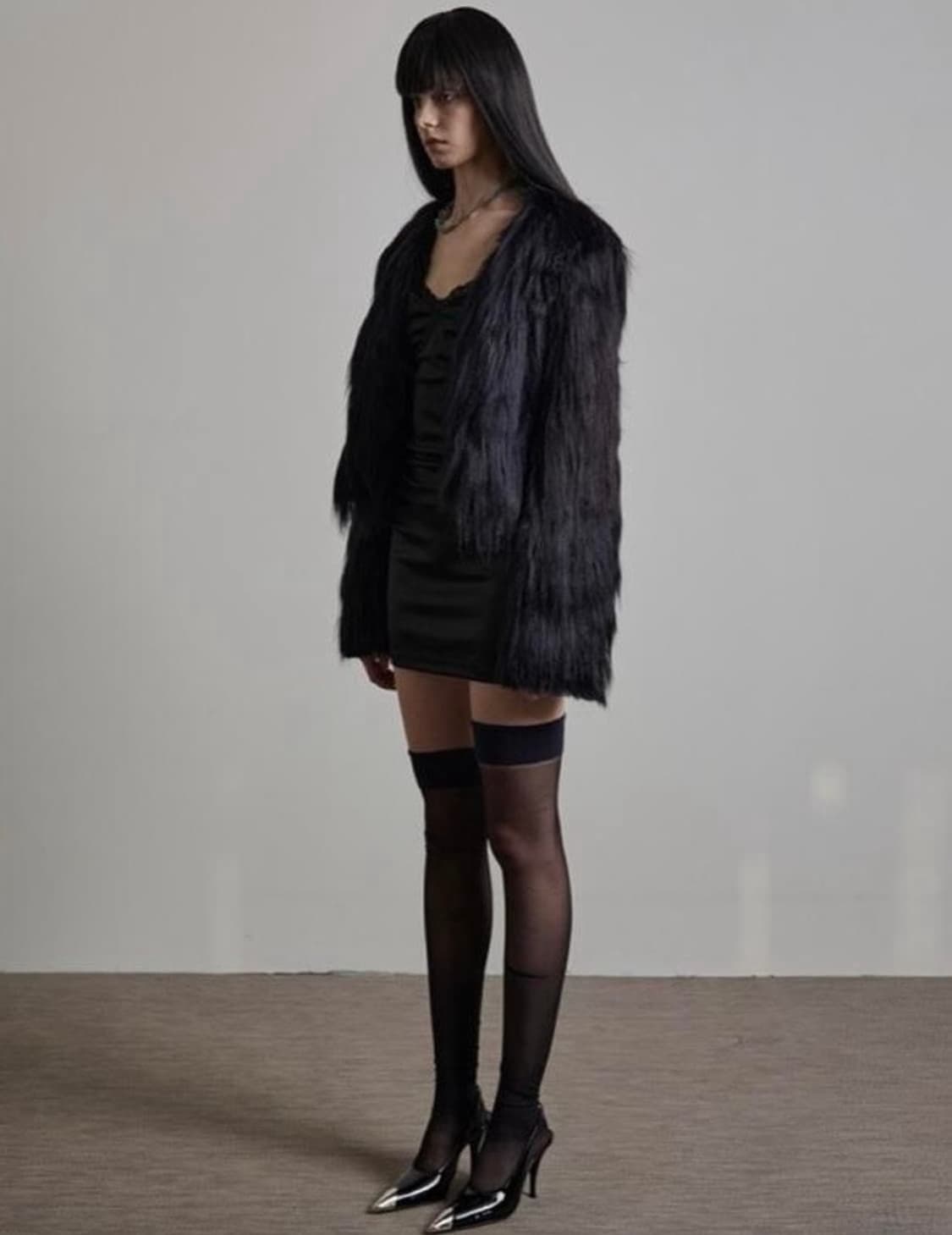 보헤미안서울 롱헤어 퍼자켓 블랙 상품이미지2