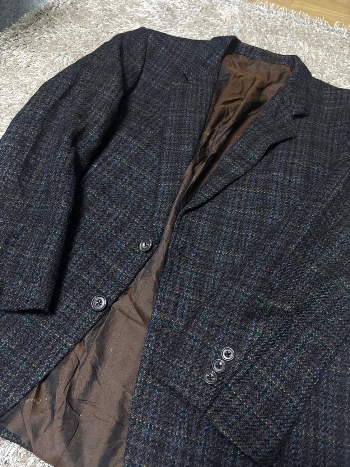 스코틀랜드 원단 울 체크 블레이저 사이즈 105 상품이미지4