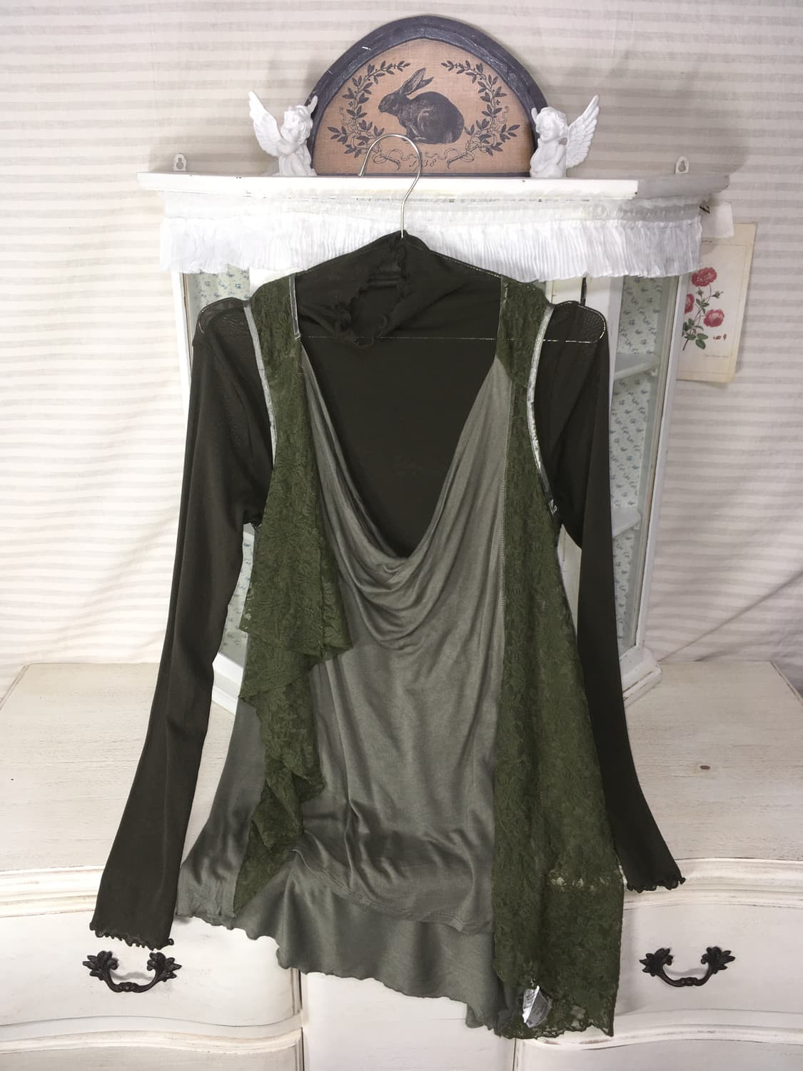 Set)카키 아카이브 레이어드 슬리브리스+카키 블라우스 상품이미지1