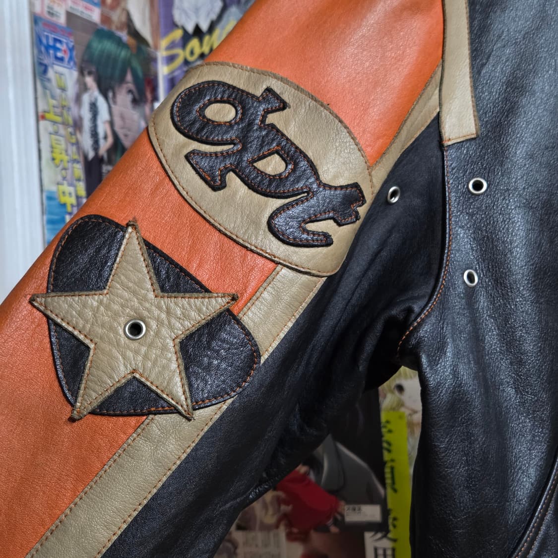 빈티지 OPT 패치로고 소가죽 누빔 라이더 자켓 상품이미지5