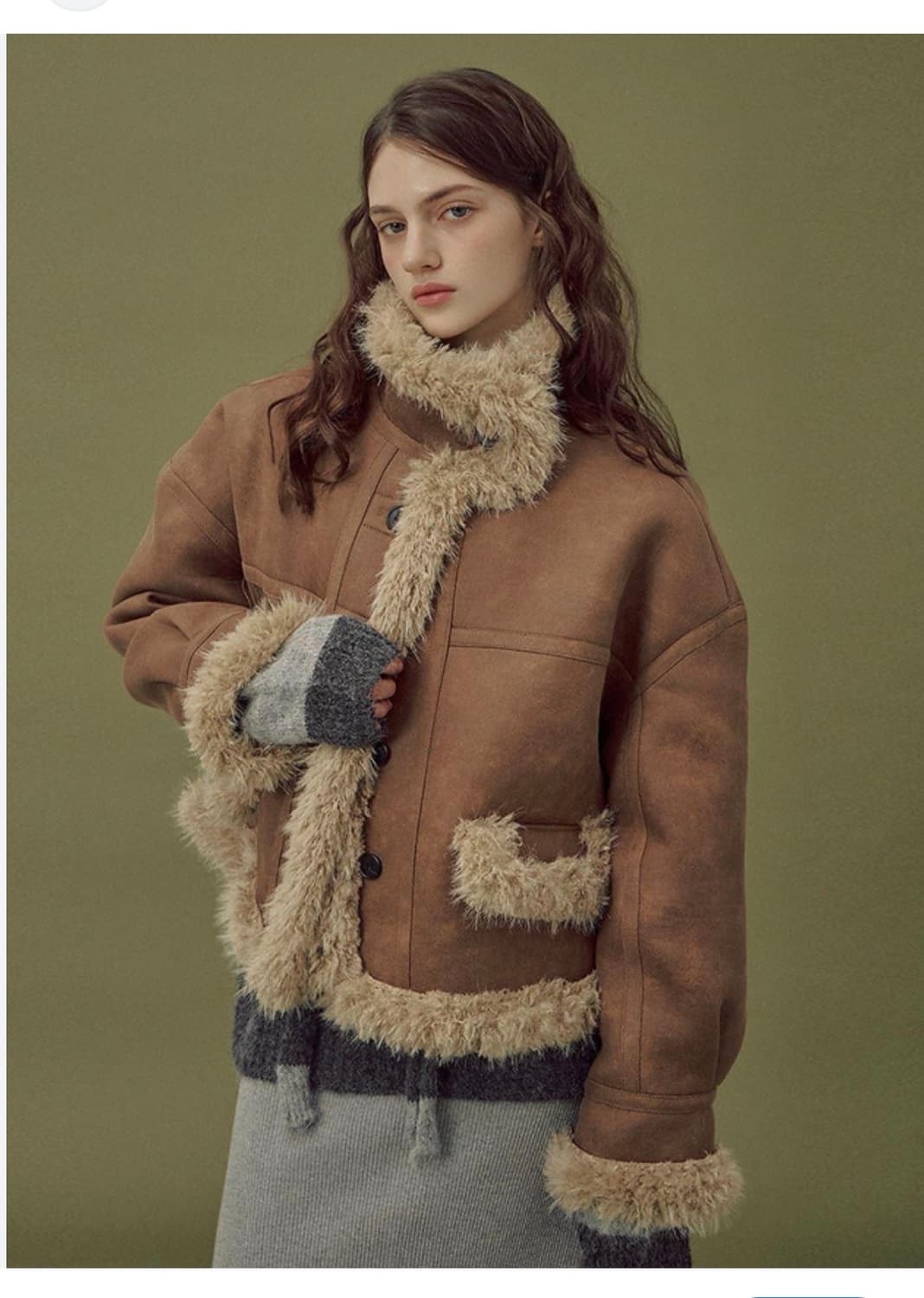 Twee 트워 오블린 스웨이드 무스탕 자켓 브라운 상품이미지2