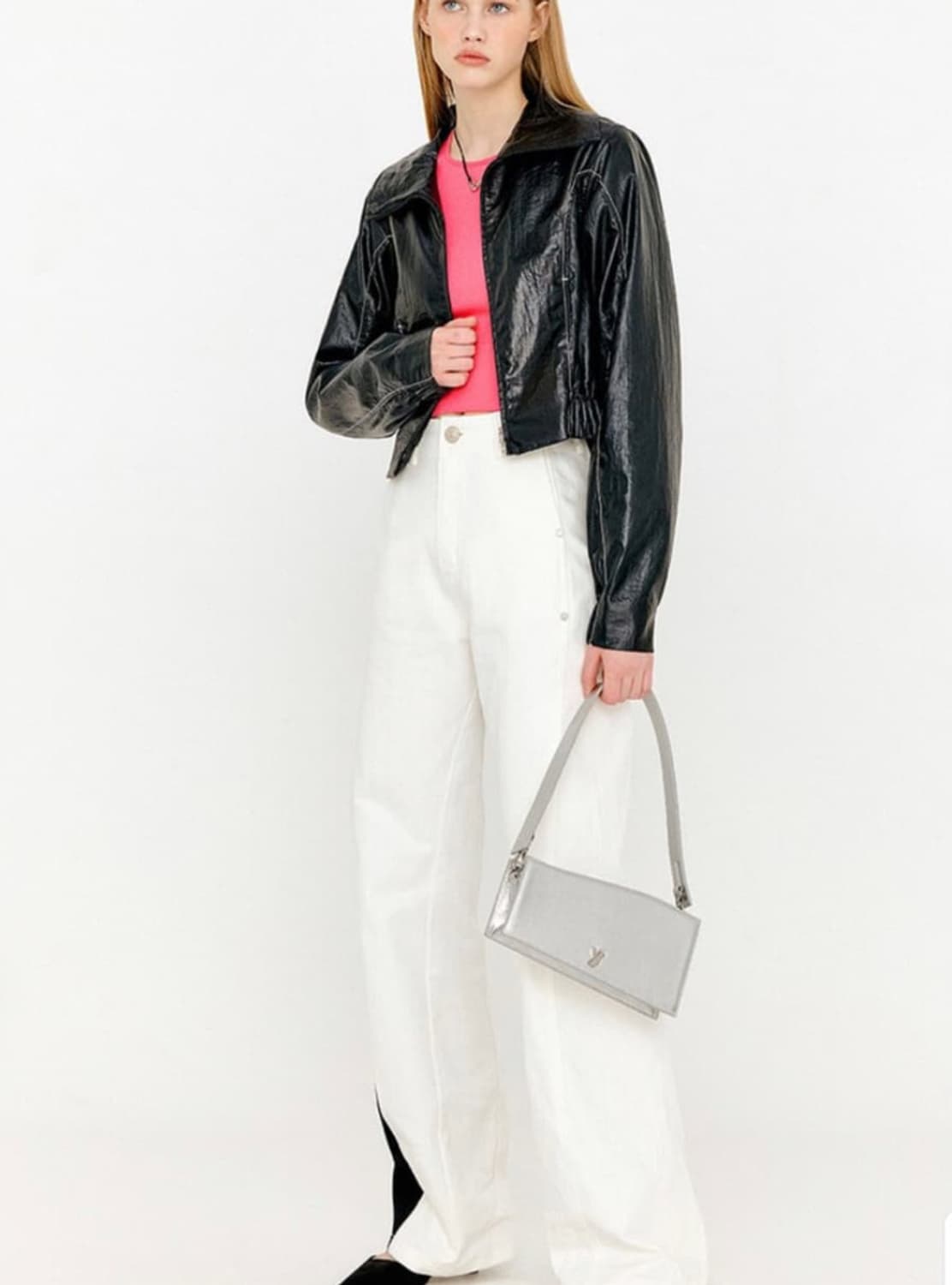 Yuse 유즈 wave line cow hide 레더 숄더백 실버 상품이미지2