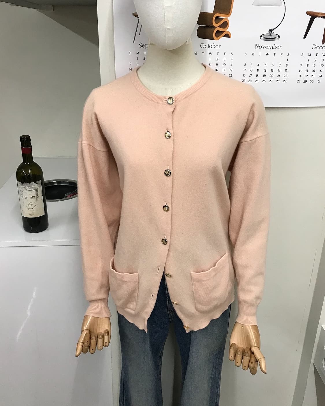 버버리 연핑크 금장 라운드 울 가디건 상품이미지6