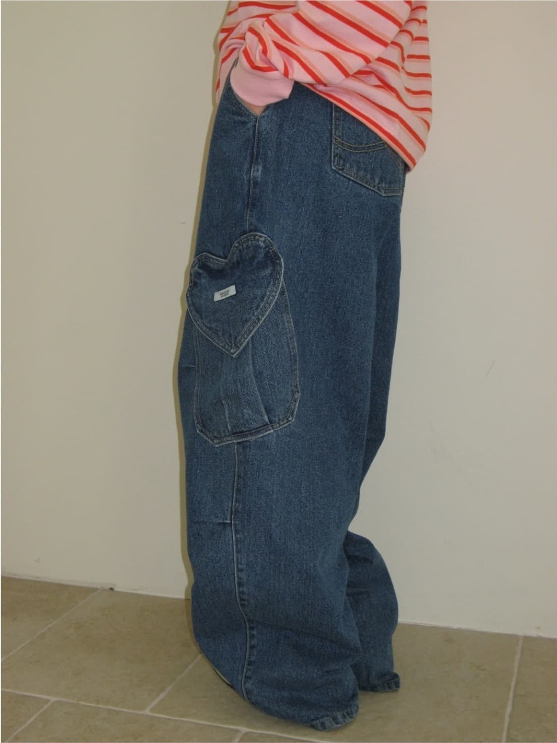 [새상품] 론론 하트 포켓 카고 데님 팬츠 상품이미지3