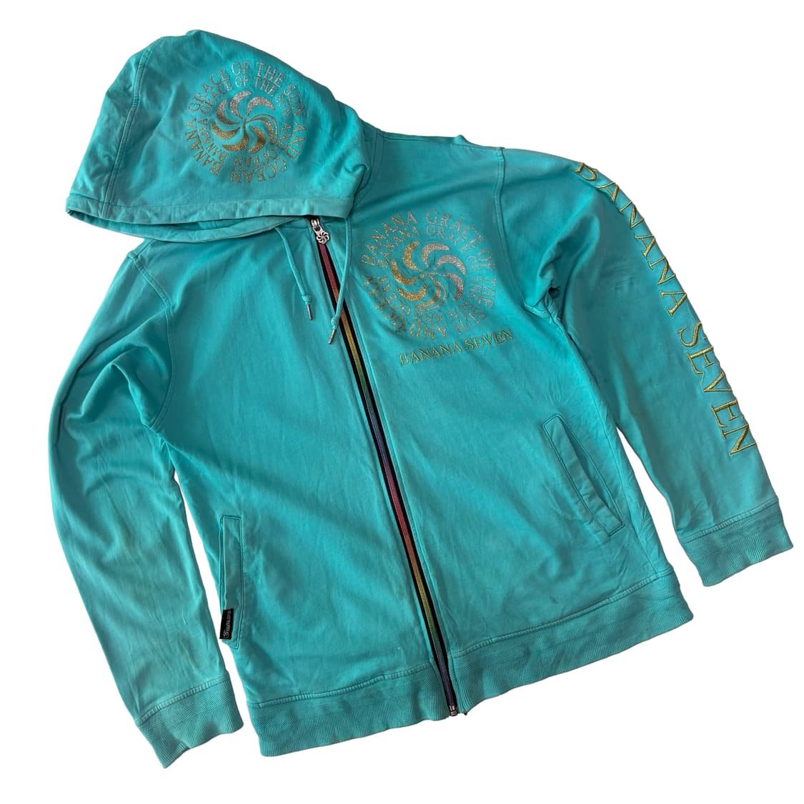 바나나세븐 글리터 로고 민트 후드 집업 상품이미지1