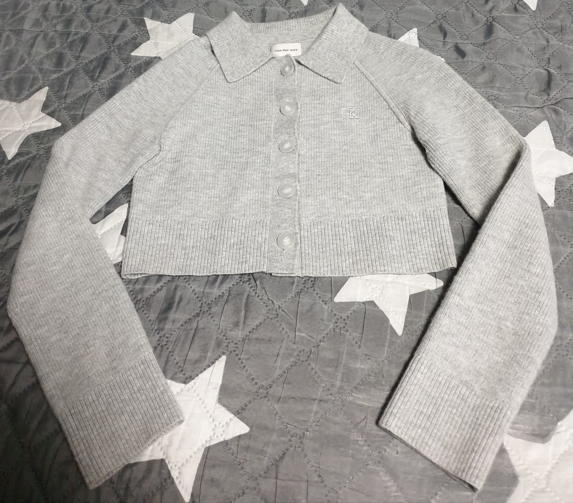 캘빈클라인 캐시미어블렌드 딱붙핏 크롭 카라 가디건 그레이 (XS) 상품이미지1