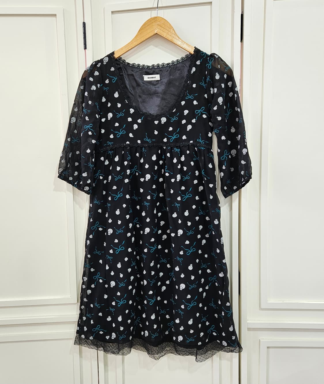 스컬 리본 쉬폰 원피스 상품이미지1