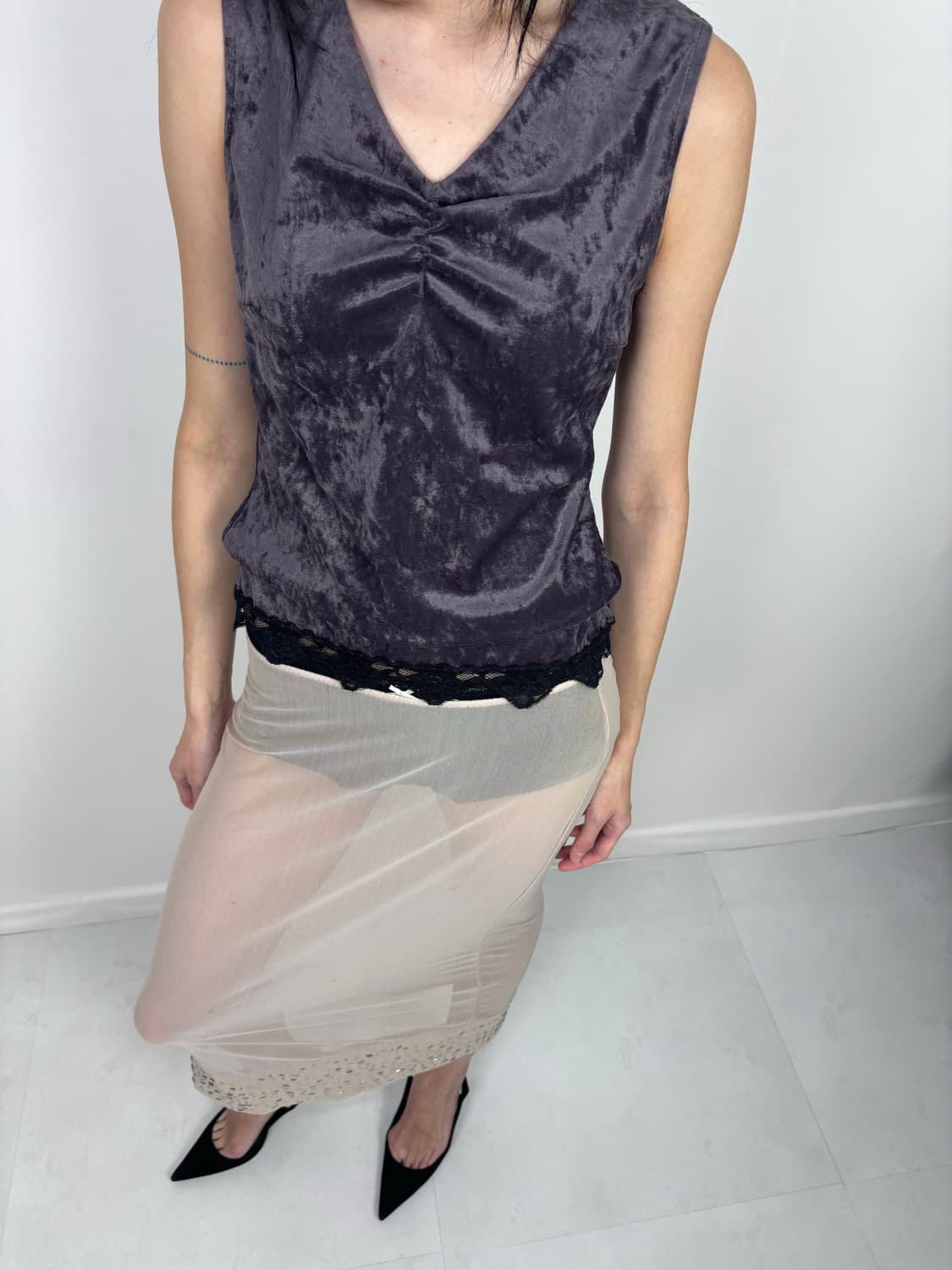 PURPLE VELVET LACE SLEEVELESS 상품이미지2