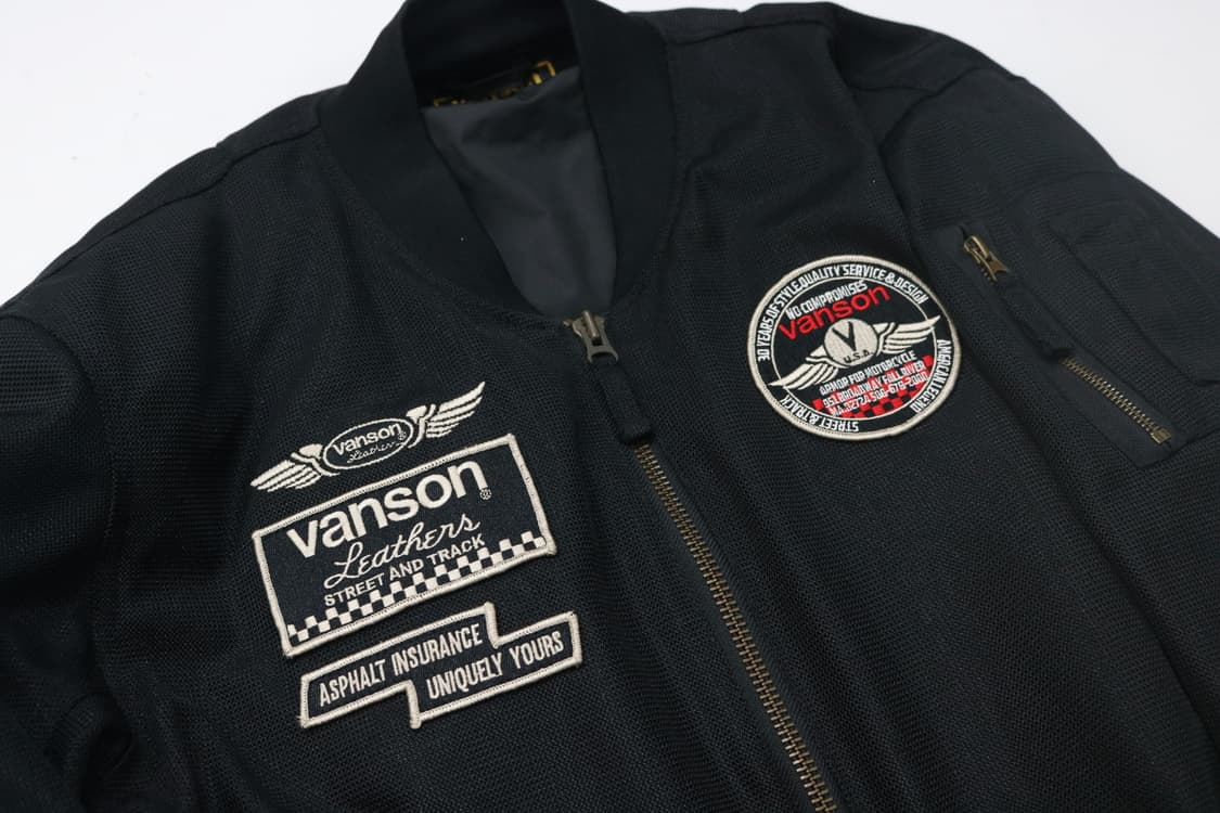 VANSON 밴슨 빈티지 올 블랙 멀티 와펜 메쉬 레이싱 자켓 (L) 상품이미지6