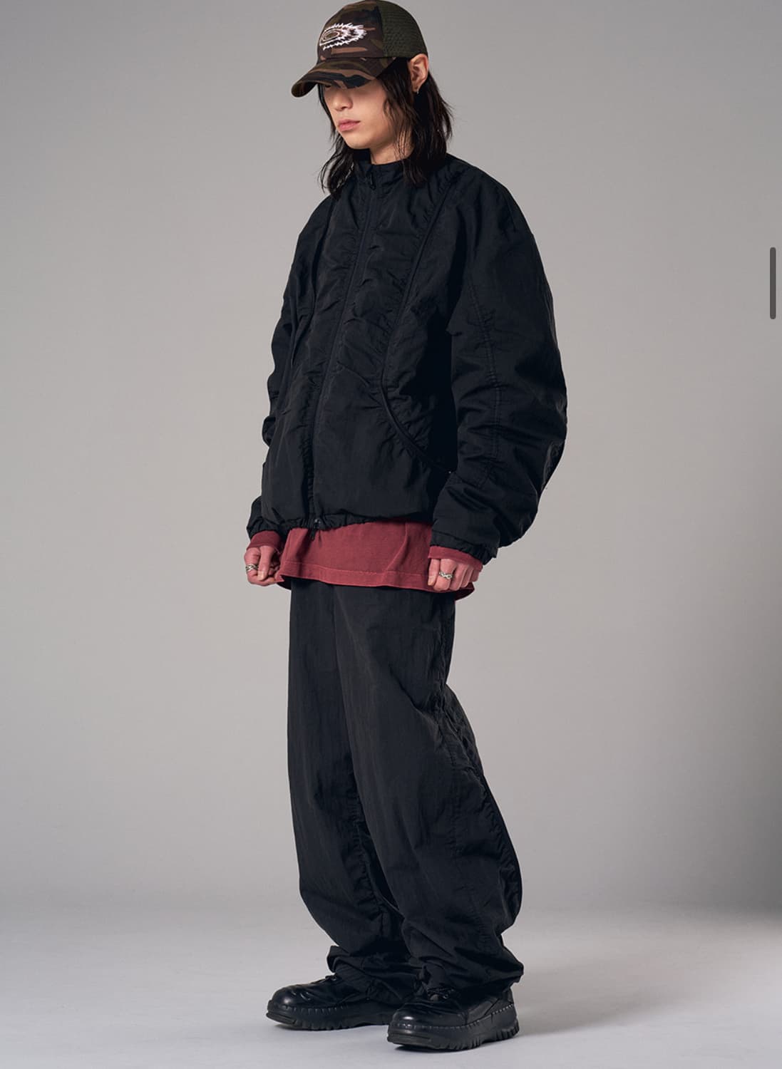 아이돈워너셀 Nylon Shirring Zipper Pants Black 상품이미지2