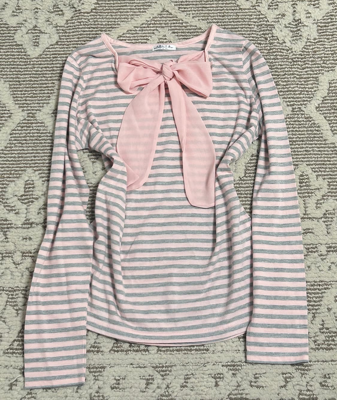 Colza 왕리본 핑크 스트라이프 롱슬리브 로걀탑 히메갸루 페어리 상품이미지1