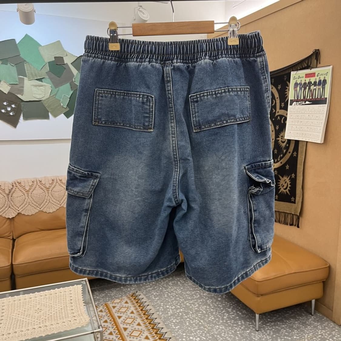 빈티지 캐주얼 밴딩 데님 버뮤다 카고 반바지 XS C11008 상품이미지4