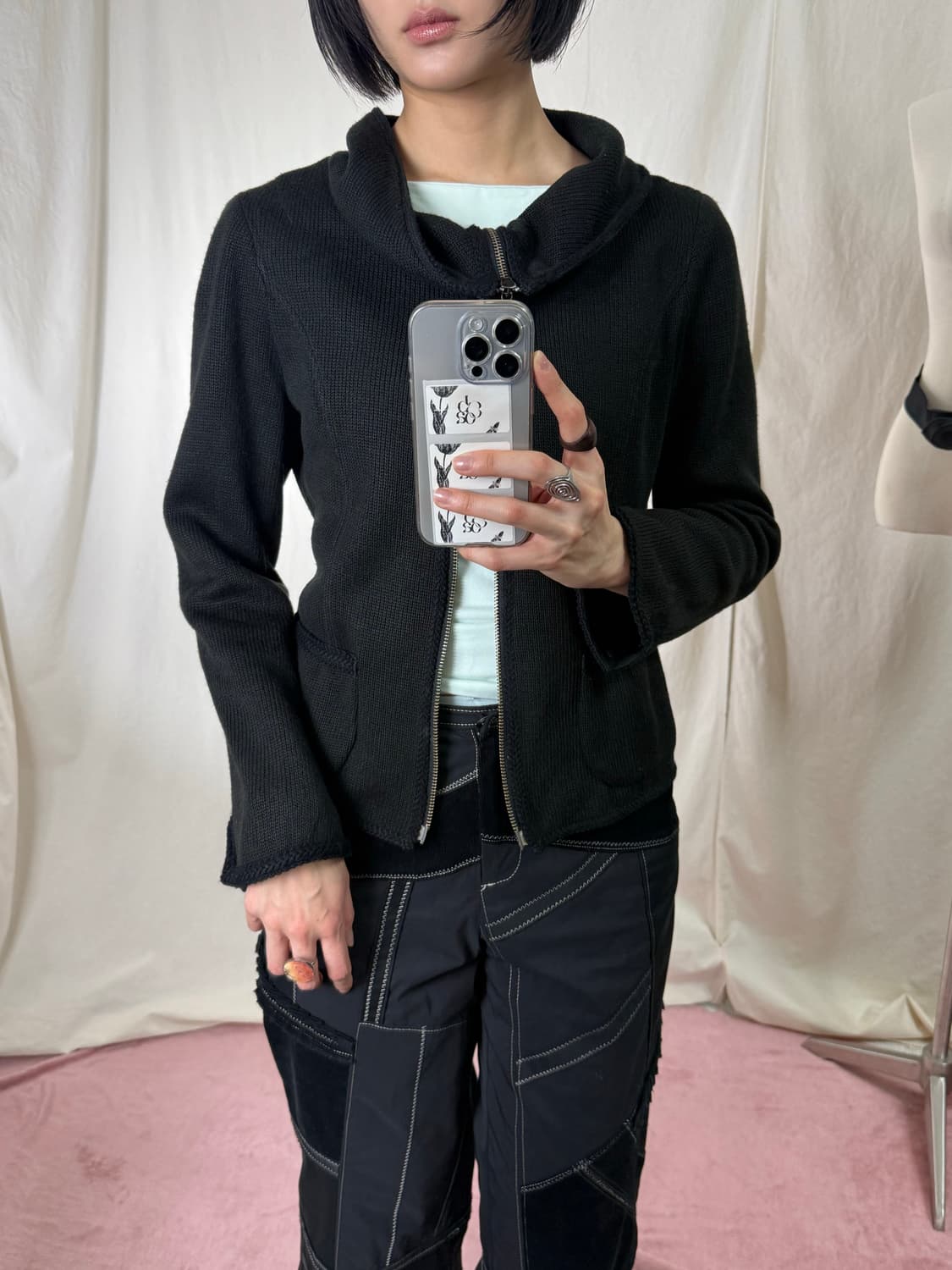 Hiroko Bis 하이넥 니트 집업 자켓 상품이미지4